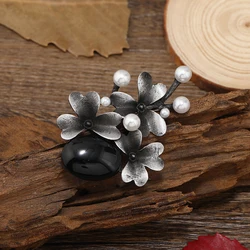 Morkopela Stone Flower Brooches For Women Vintage Metal Brooch Banquet Large Beautiful Pin Scarf Clip Broche Jewelry