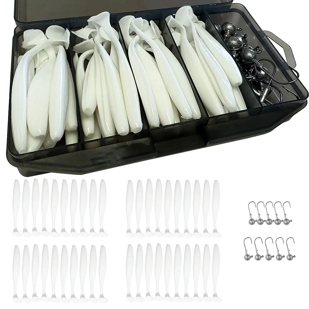 50 Teile/schachtel Metall Jig Köder 5,5 cm 7 cm 10 cm Weicher Köder 3g 5g 7g 10g 14g Jigging Kopf Haken Angelgerät Box Pesca Sinking Köder Kit