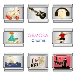 GEMOSA Trend Women Men Sport Dancing Swimming Yoga Charms Links Fit 9mm Bracelets Stainless Steel Making DIY Jewelry