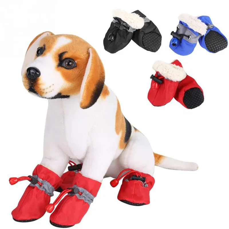 4pcs/set Waterproof Winter Warm Pet Dog Shoes Anti-slip Rain Snow Boots Thick For Small Cats Puppy Chihuahua Socks Booties Dogs