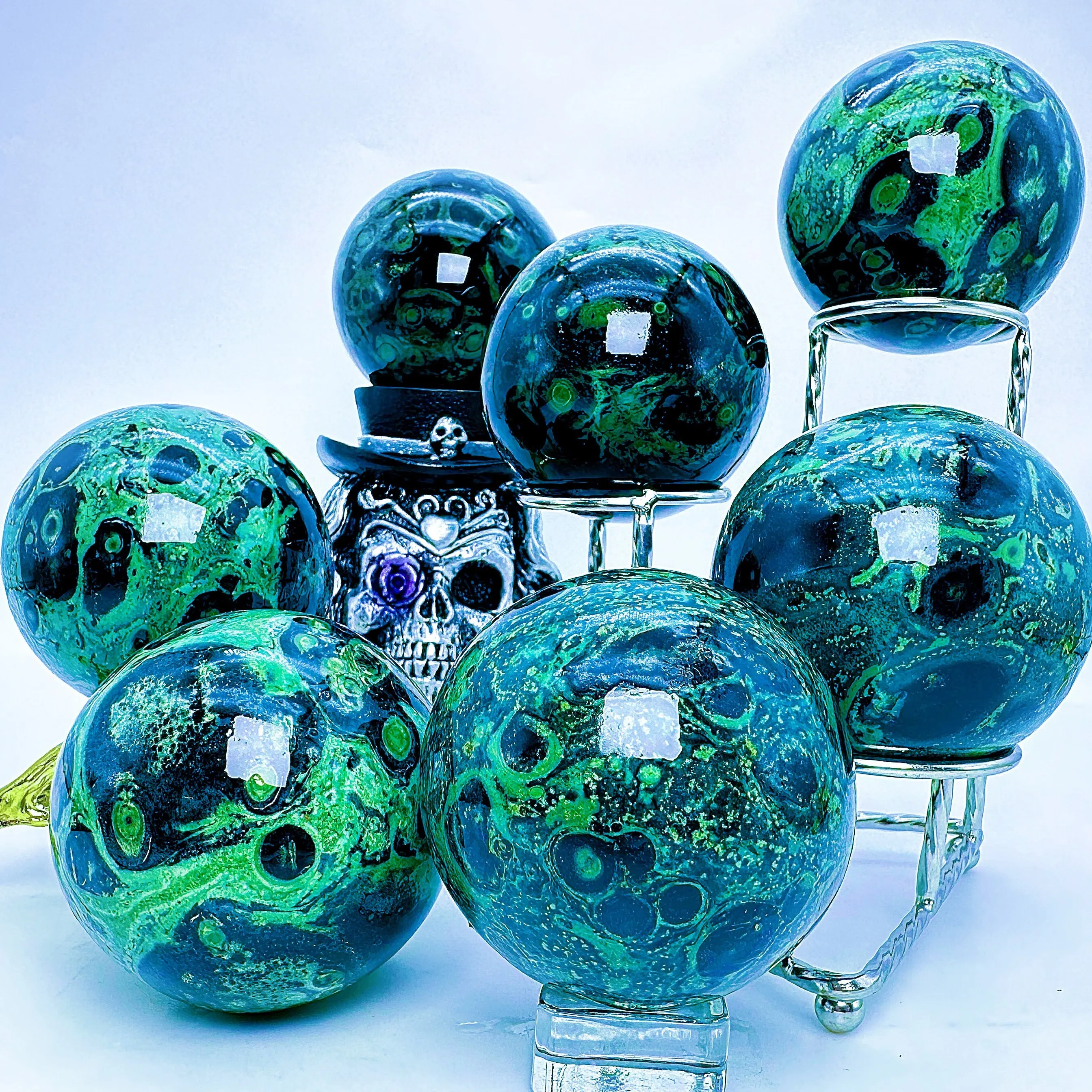 Genuine Malachite or Kambaba Jasper Crystal Balls Lustrous Decor for Home, Aesthetic Photo Props, Festive Gifts & Room Enhancers