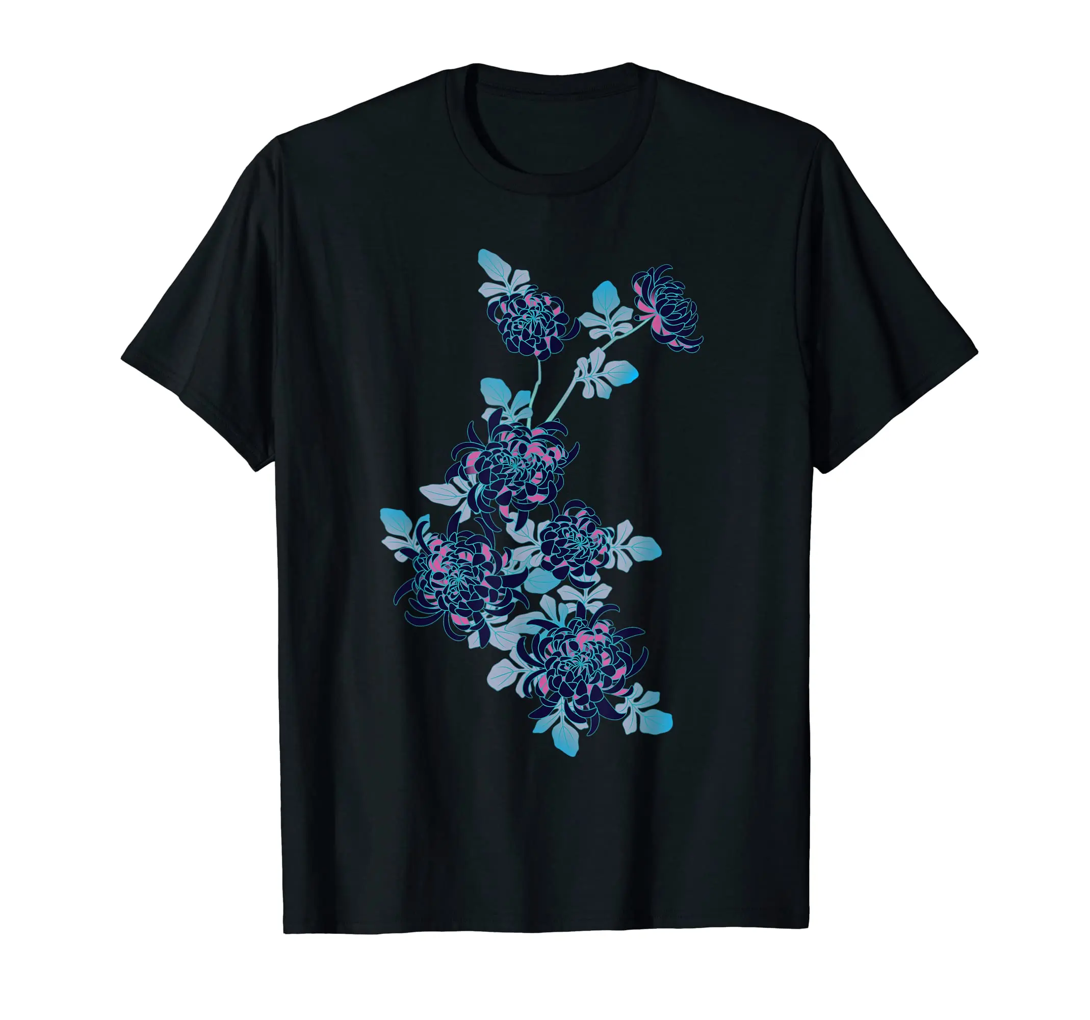 Blue chrysanthemum Unisex T-shirts for Man Woman Couple Short Summer Tees Casual Cotton New Arrival Fashions Couple's Cloths