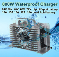 800W waterproof charger 12V 24V 36V 48V 60V 12A 15A 20A vessel ship speedboat vehicle car lipo lifepo4 GEL AGM battery cargador