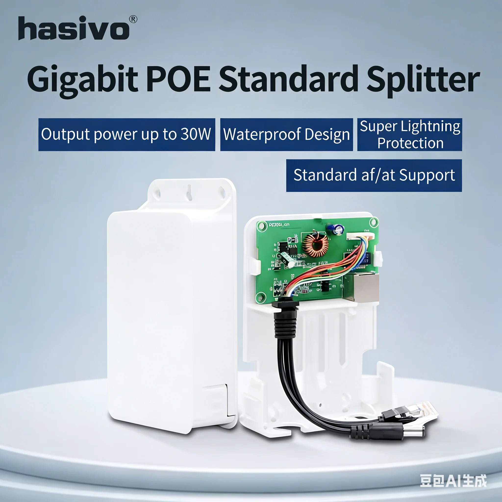 Hasivo Isolated Type Outdoor 2.5G PoE splitter,30/60W, 802.3af/at 12V 2A Overcurrent Short-Circuit Protection 1G/2.5G Up to 150M