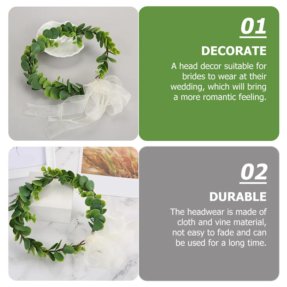 

Vine Flower Head Wreath Artificial Leaf Hair Accessory For Bride Wedding Party Beach Photography Bridal Wreath Headdress