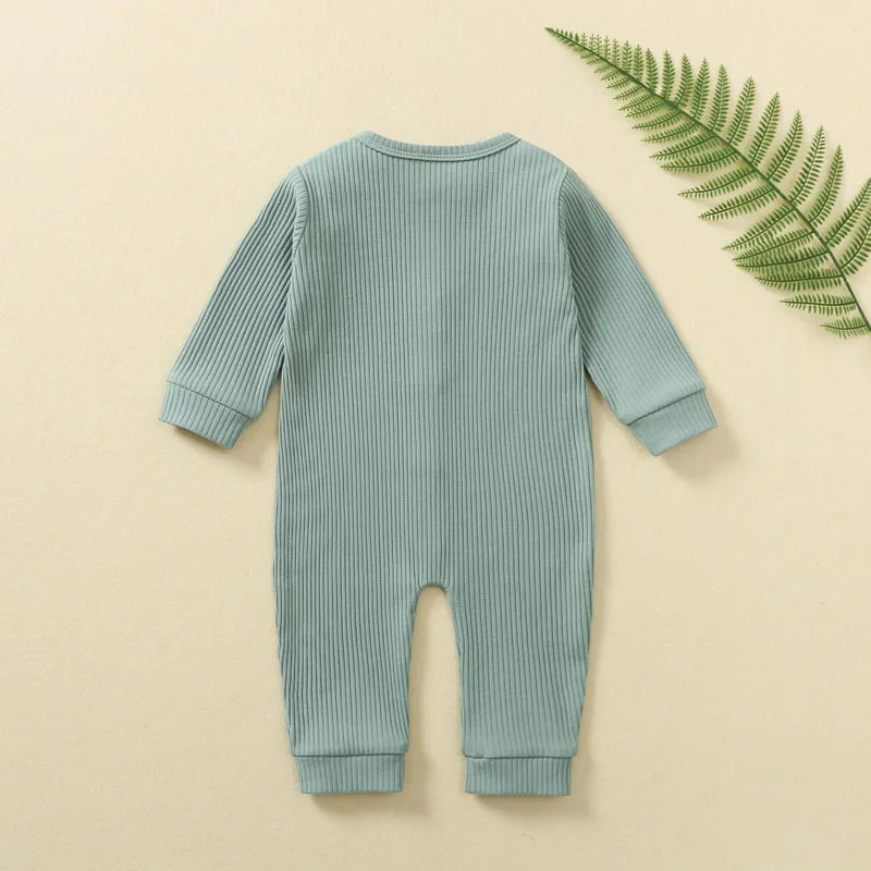 Autumn Spring Baby Rompers Knitted Ribbed Newborn Boy Girl Jumpsuit PJMS Infant Solid Long Sleeve Outfits Pajamas