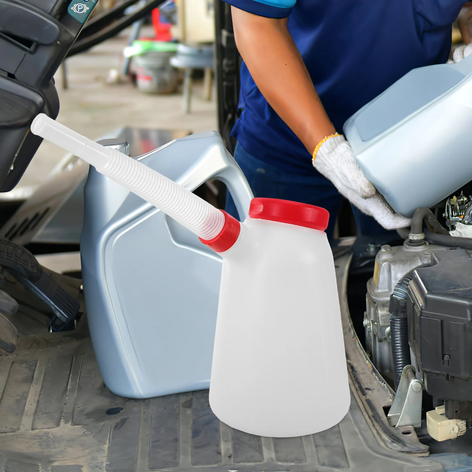 

5L Red Plastic Oil Jug with Long Spout Engine Oil Measuring Dispenser for Car Motorcycle Marine Lubrication Maintenance