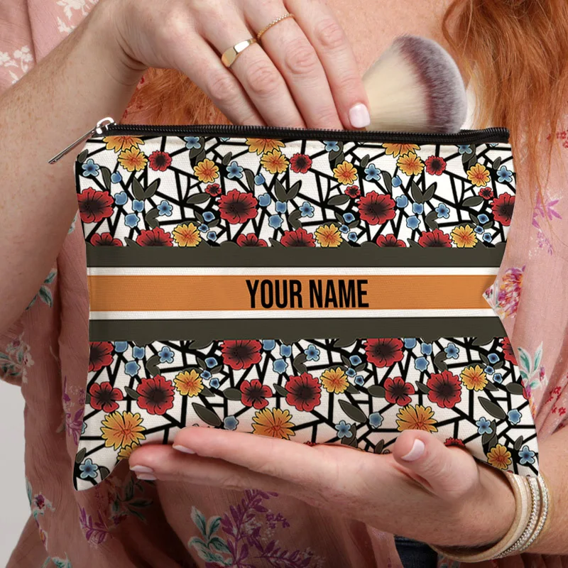 

Custom Name Travel Cosmetic Organizer Women Office Supplies Storage Pouch Canvas Personalized Gift Makeup Bags Pencil Case Purse