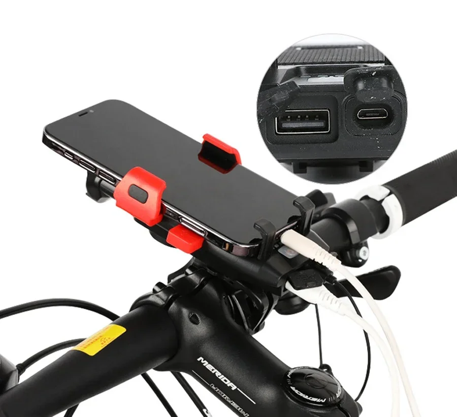 4 In 1 Fiets Front Light Usb Telefoon Houder Fiets Hoorn Mtb Zaklamp Waterdichte Koplamp Fietsen Power Bank Bmx Fiets accessorie