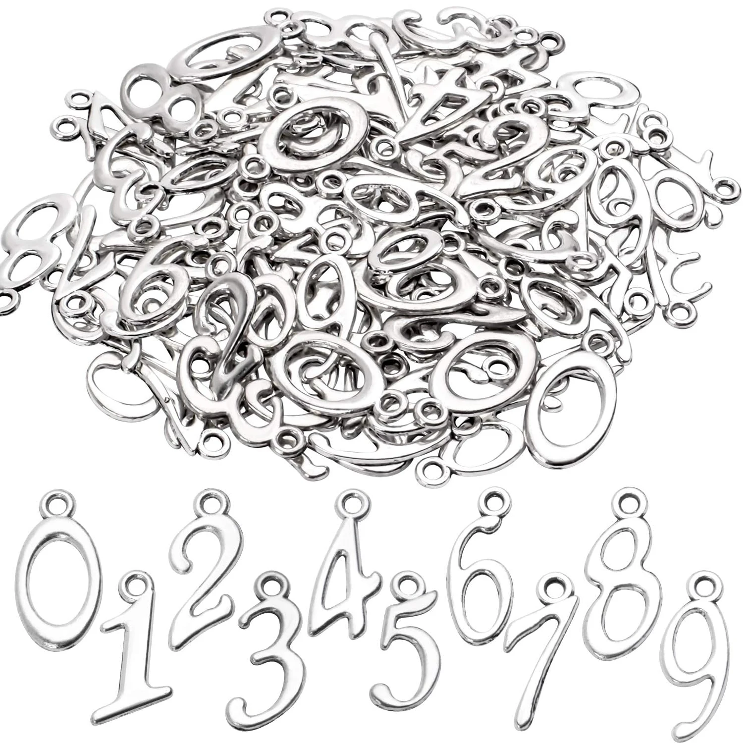 

100pcs Antique Silver Number 0-9 Charms Figures Numbers Pendant Charms for DIY Jewelry Crafts Decoration
