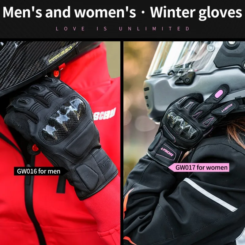 

Men Women LYSCHY Winter Motorcycle Rider Carbon Fiber Sheepskin Leather Waterproof Comfortable Warm Full-finger Motocross Gloves