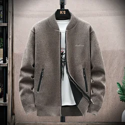 Men Knit SweaterCoat Cardigan 2024 Autumn Winter Thick Warm Plush Solid Casual Baseball Collar Jacket Korean Fashion Clothing