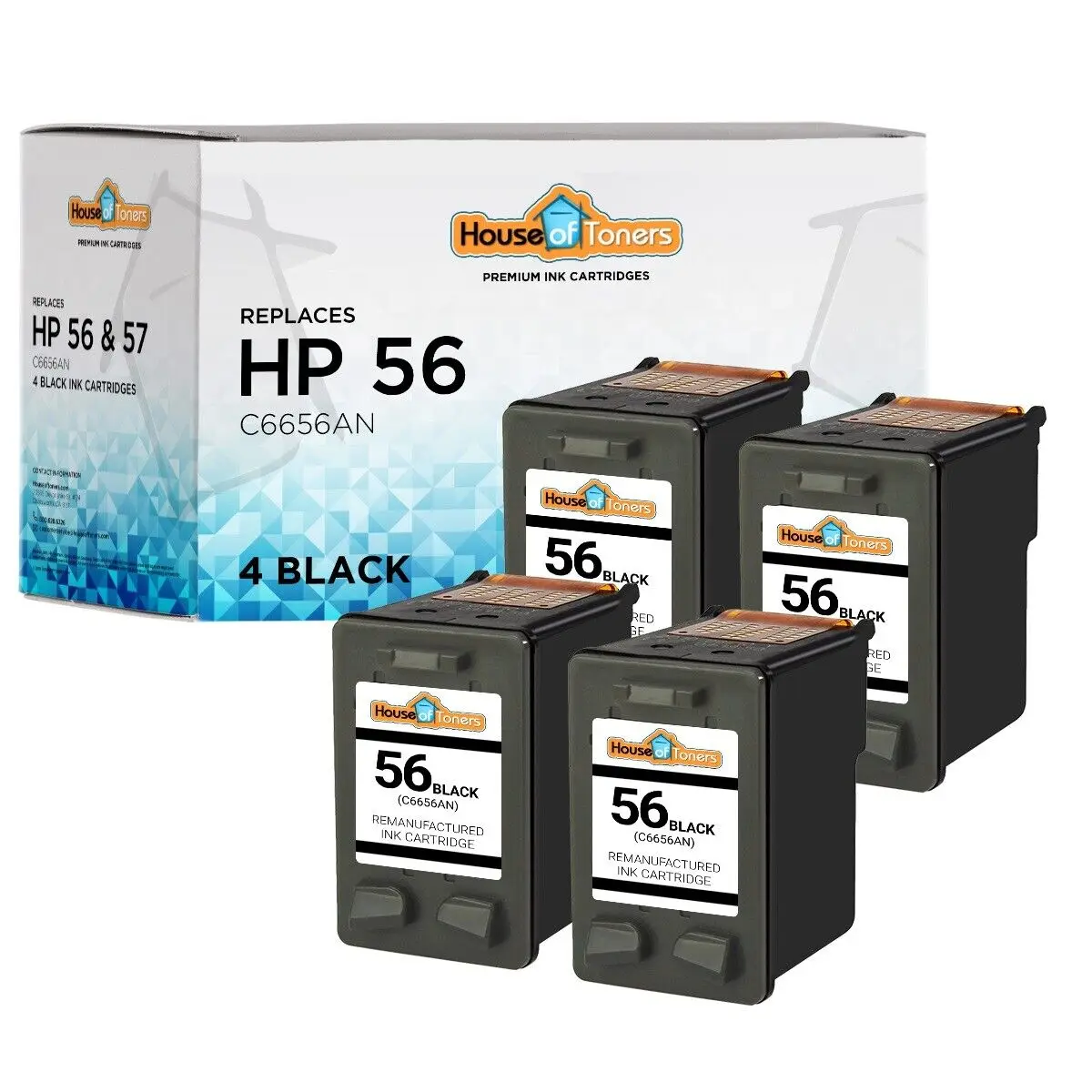 

4-pk 56 Black Ink for HP OfficeJet 4110 4215 5505 5510 5600 5605 5610 6105 6110