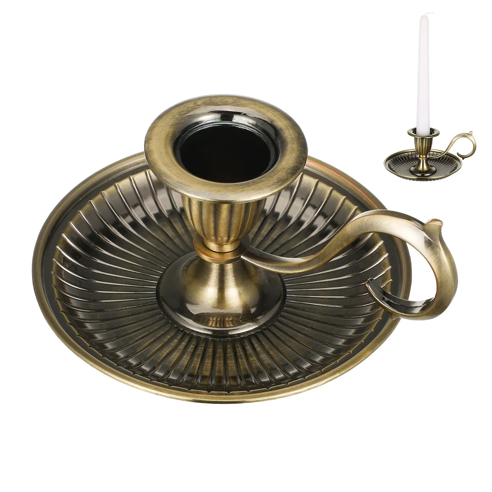 

Candlestick Holder Decorative Tabletop Stand Elegant Metal Zinc Alloy Relief Classic Style Taper Base