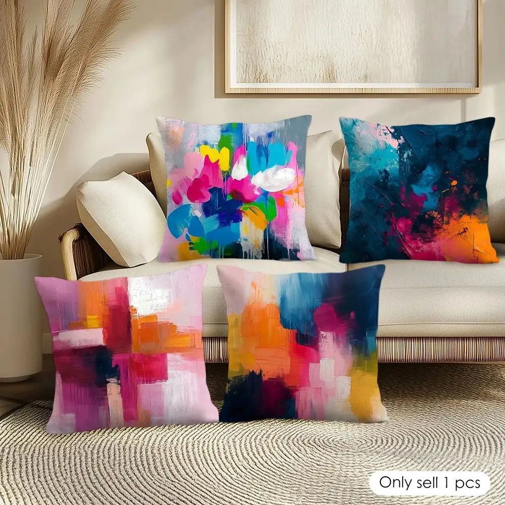 Colorful Paint Texture Cushion Cover Soft Short Plush Pillow Cover Smooth Cozy Texture Aesthetic Cushion Case Home Decor