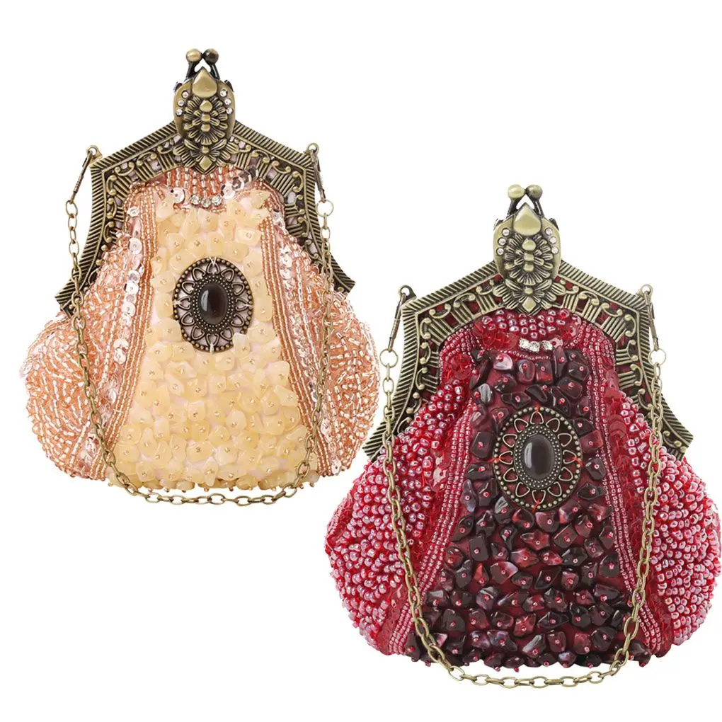 

Women s Antique Beaded Embroidery Party Clutch Vintage Sequined Purse Evening Handbag Wedding Bridal Bag