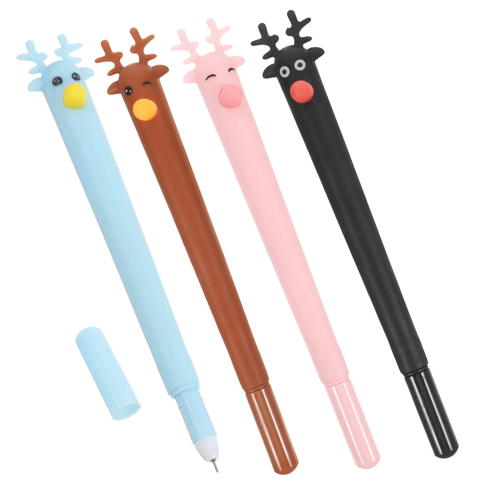 

4Pcs Mini Deer Shape Ballpoint Pens Blue Black Brown Creative Smooth Writing Stationery Gift Fan Design Pen