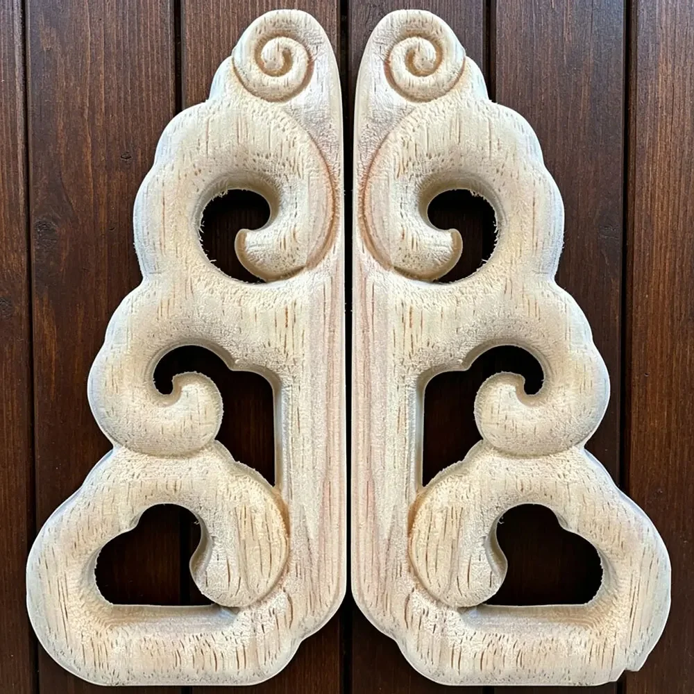 4PCS 12cm Woodcarving Corner Decal Triangle Unpainted Solid Wood Carved Onlay Applique Frame Home Furniture Door Decor Ornament