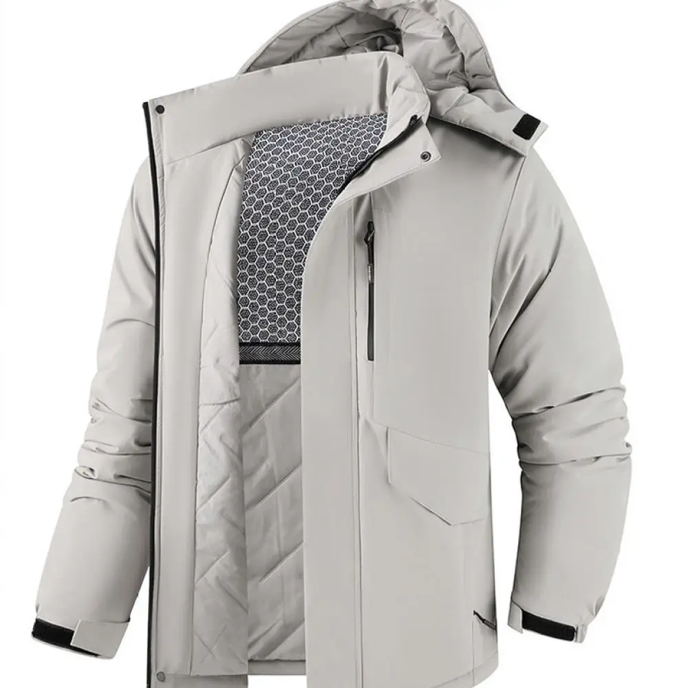 Winter Warm Cotton Padded Jacket Mens Outdoor Windproof Hooded Parka Lightweight Casual Coat Thermal Fashion Outerwear