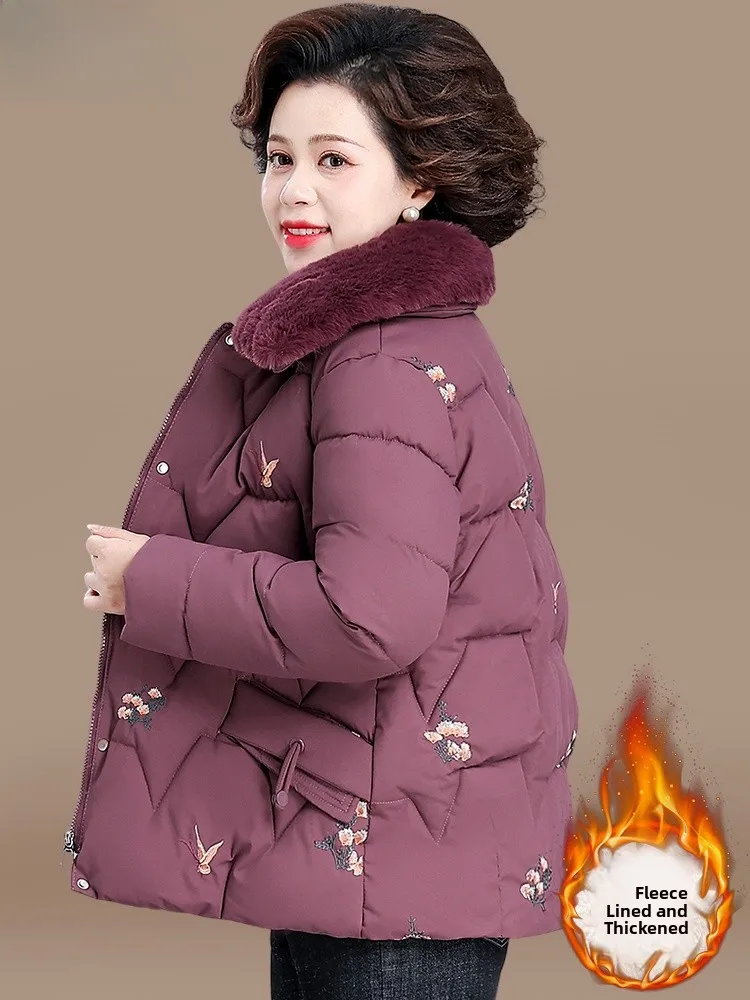 

Thiened Fce Winter Jaet for Mommy And andma Embroidered Cotton Coat Middle-Aged And ly Women's Faionable Loos...