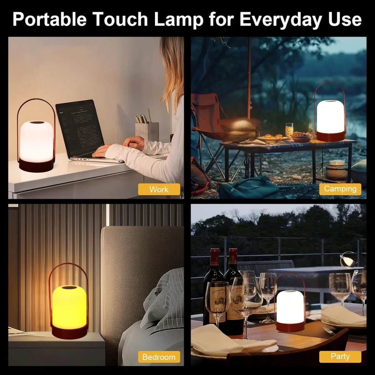 Portable Cordless Rechargeable Table Lamp 3-Mode Lighting Outdoor Night Lamp  for Patio Camping Restaurant Balcony,Kids Bedroom