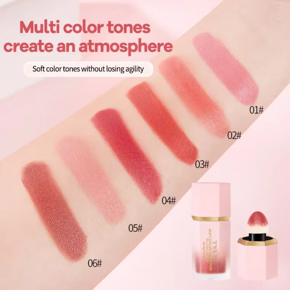 TVLV Water Light 6 Colours Velvet Liquid Blush Sponge Head Blusher Natural Lasting Brighten Facial Contour Blush Tint Makeup view 3