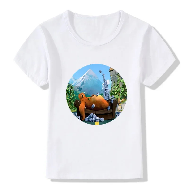 Sunlight Grizzy Bear Print Cartoon Boys T-shirt Cute Lemmings Funny Baby Girls Clothes Summer Kids T shirt Children Tops,HKP5426