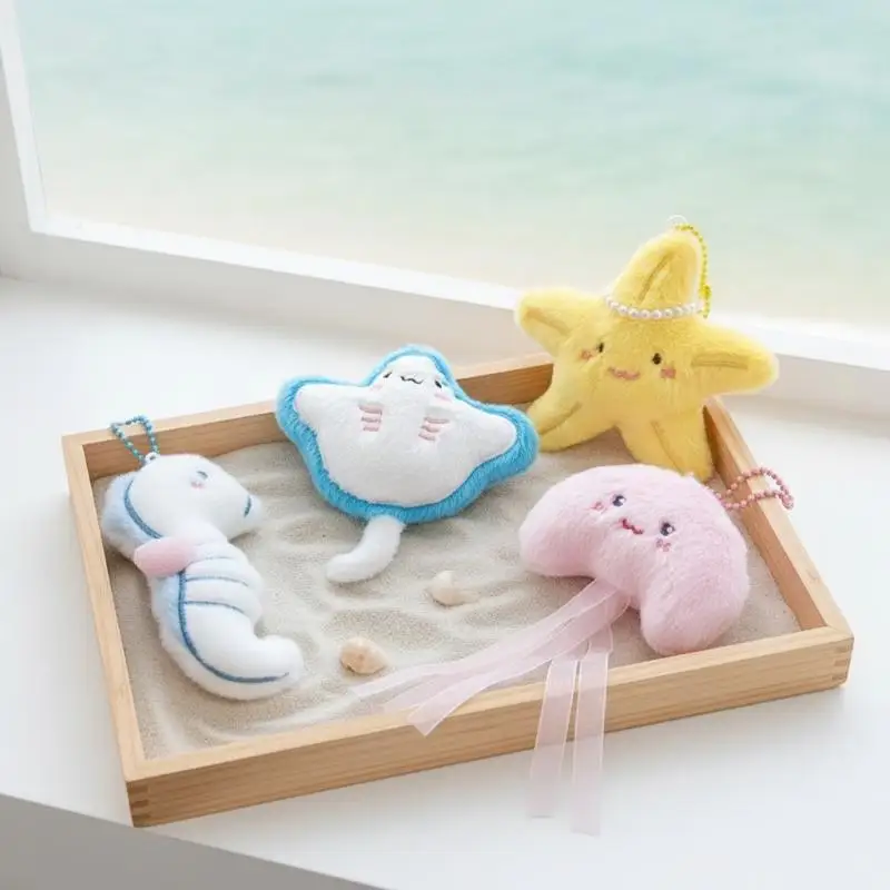 Lightweight Fluffy Marine Plush Pendant Soft Cute Stuffed Ocean Animal Keychain for Luggage Hangings Kids Toy Gift