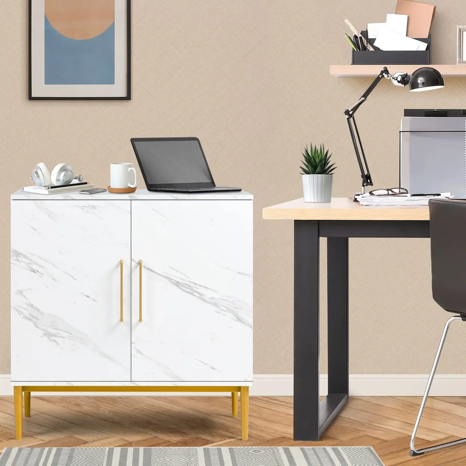 

Modern Console Table Luxury Contemporary Kitchen Storage Cabinet with Adjustable Shelf