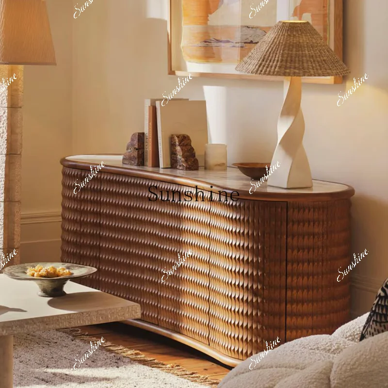 

Simple size apartment Nordic all-solid wood carved decorative locker FT