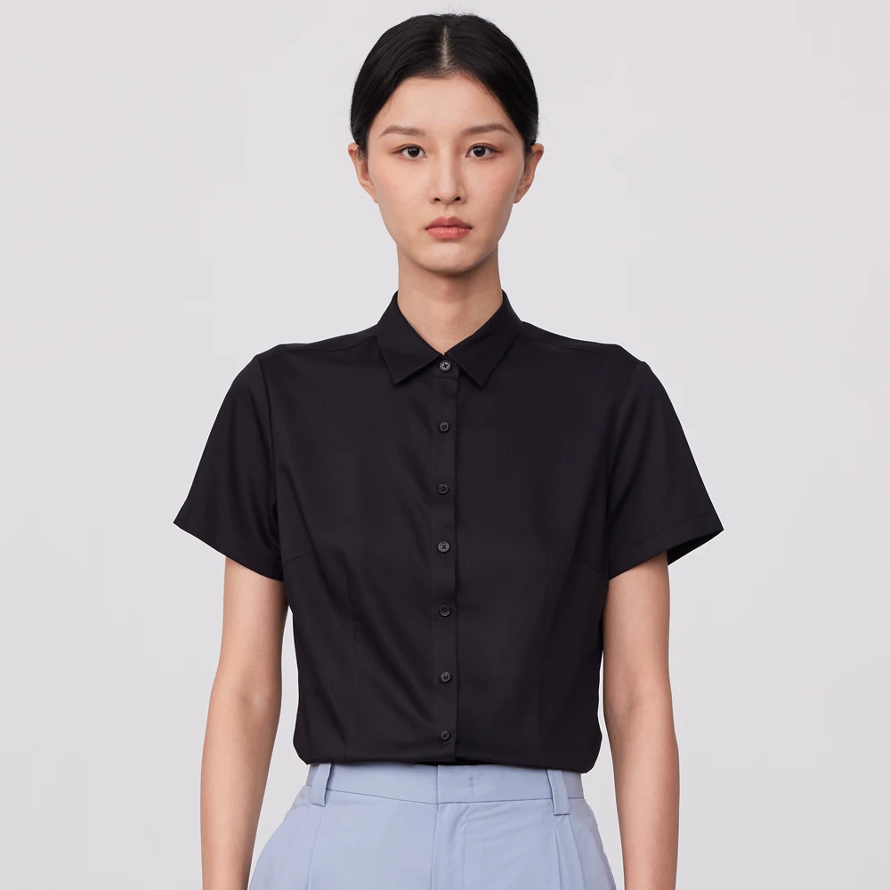 

Women's Slight Strech Summer Short Sleeve Blouse Shirt Without Pocket Wrinkle-Free Comfortable Office Lady Solid Slim Shirts