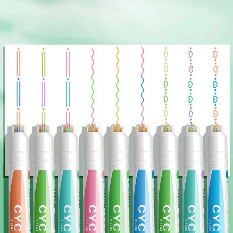 6Pcs/Set Love Shape Outline Pens Highlighter Marker Curve Roller Tip Pen Cute Stationery Kawaii Graffiti School Supplies