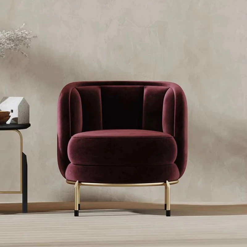 Modern upholstered velvet fabric living room lounge chair metal single sofa