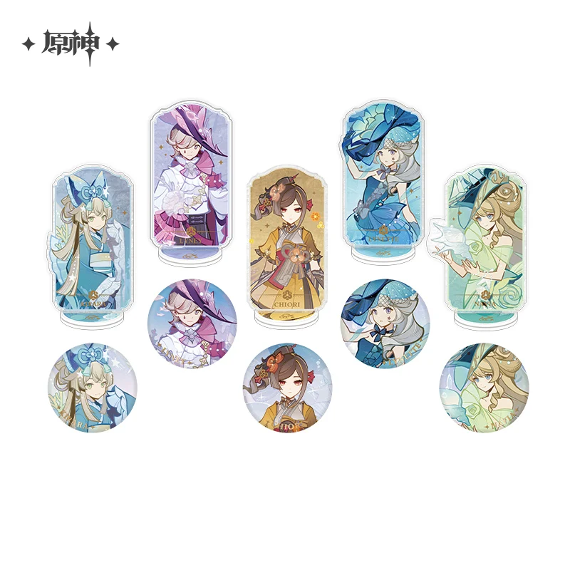 2024 Anime Genshin Impact Cut Brocade Weaving Night Theme Series Tinplate Badge Lyney Lynette Navia  Kirara Baji Brooch Official