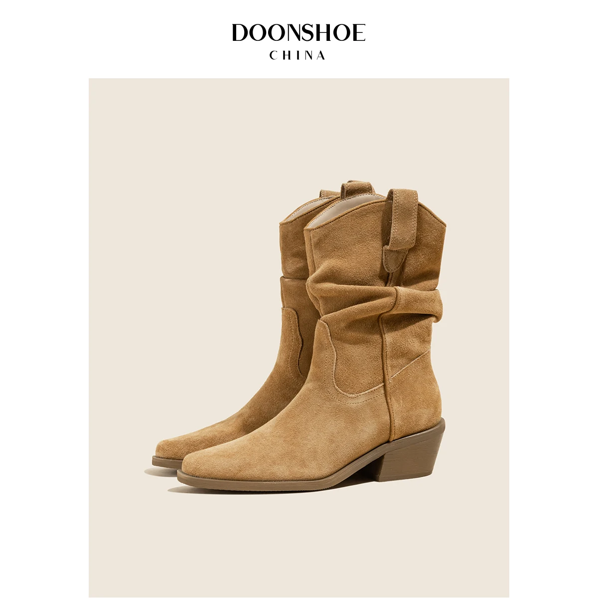 

DOON Retro Western Leather Denim Boots Women's New 2025 Pointed Folded ort Boots Faionable Youth Casual Rubber Sole
