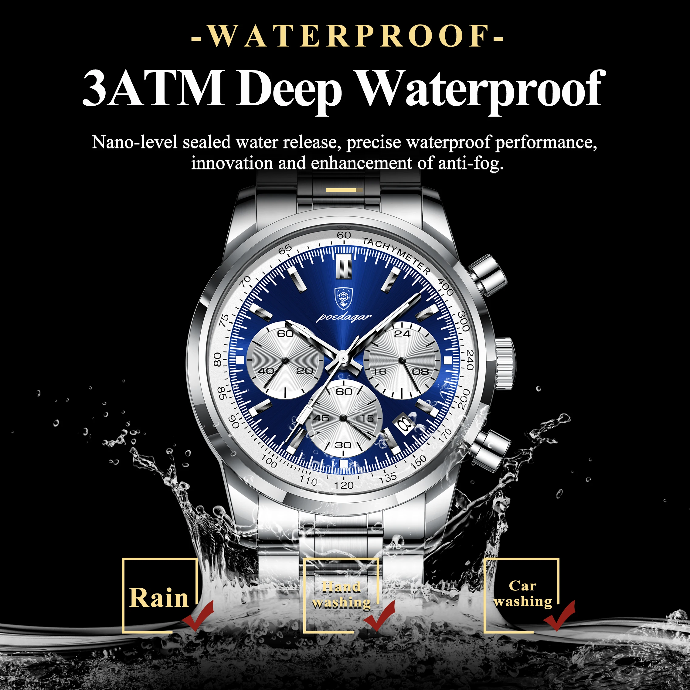 POEDAGAR Top Brand Luxury Man Watches Waterproof Luminous Date Chronograph Men\'s Quartz Watch Stainless Steel Sports Men Watch