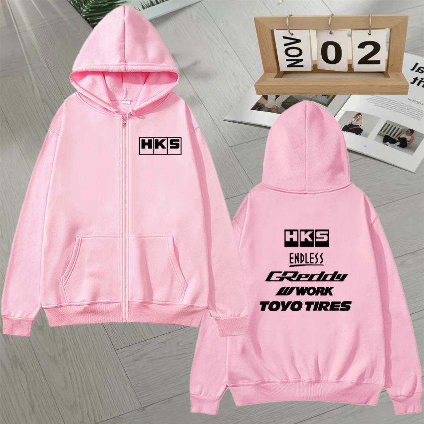 2025 Popular Japan JDM Modified Car HKS ENDLESS Zip Up Hoodie Men women Zipper Sweatshirt Unisex Fleece Long sleeve Loose Jacket
