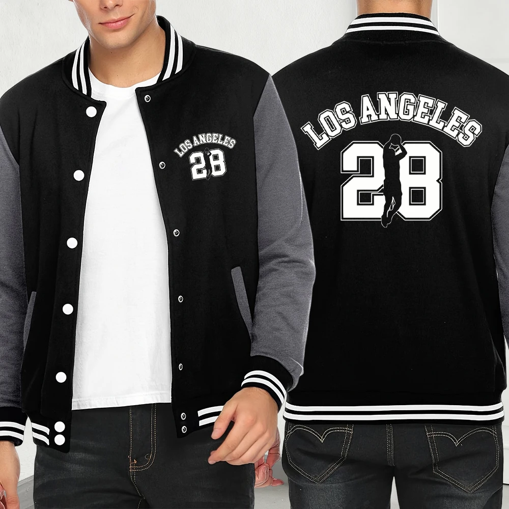 

Бейсбольный трикотаж с принтом Los Ang pratique Number 28, мужские индивидуальные куртки, модная повседневная одежда, свободное флисовое пальто, осенняя куртка