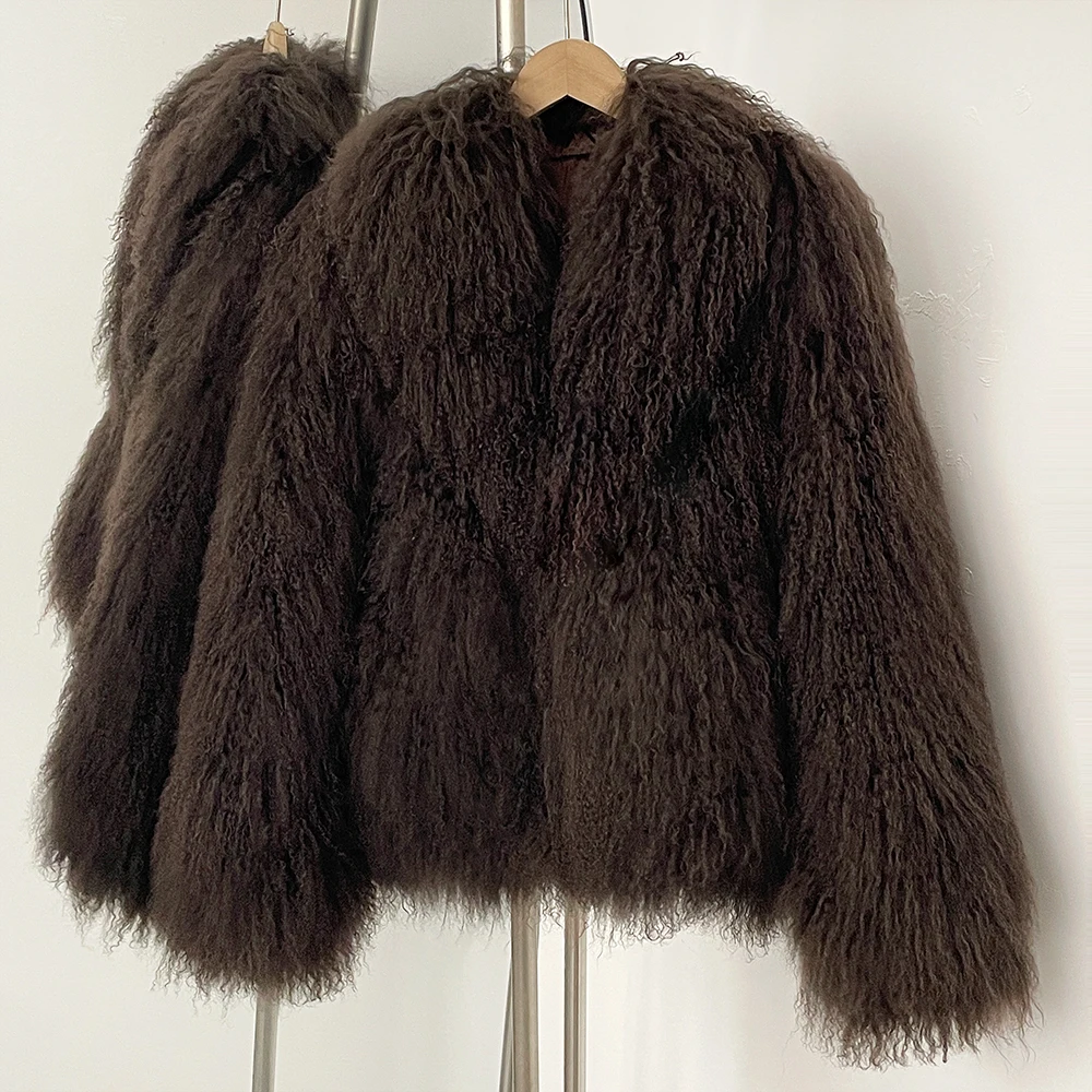 معطف فرو نسائي جديد لعام 2025 ملابس نسائية سميكة دافئة ملابس شتوية منغوليا الطبيعية معطف فرو الأغنام معطف حقيقي أنيق #5