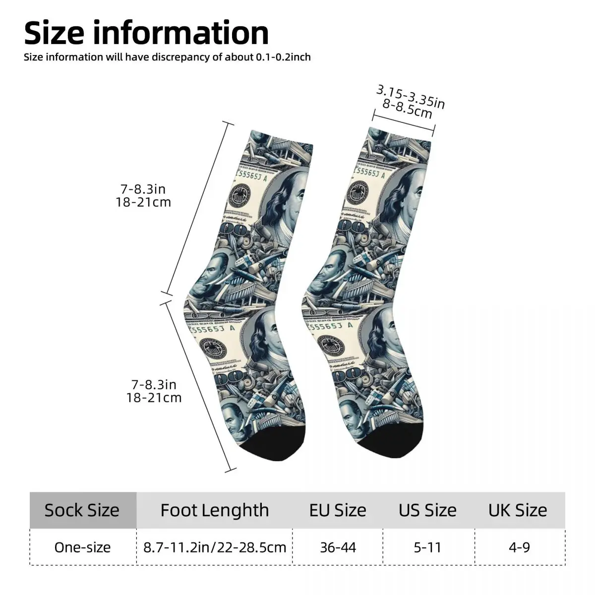 Happy Vintage Dollar Bill Pattern Crazy Men's Socks Unisex Street Style Pattern Printed Funny Crew Sock Boys Gift