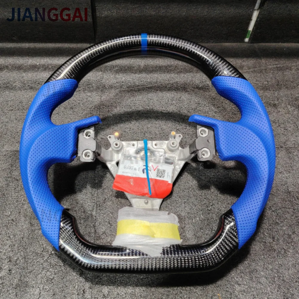 

Real Carbon Fiber Steering Wheel For Nissan 350z Z33 2003-2008 Perforated Leather Blue Stripe Customized Wheel Car Accessoeies