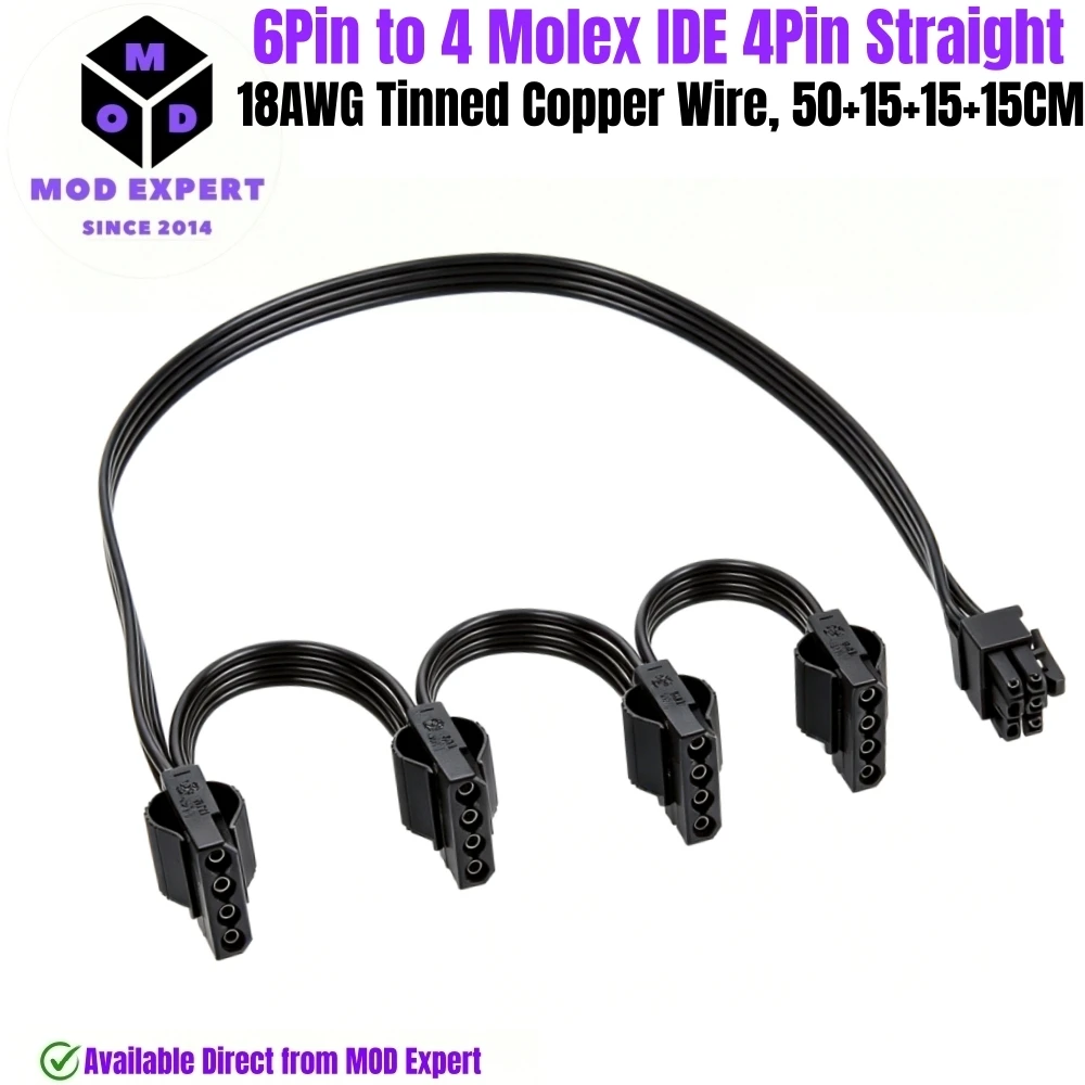 

6Pin to 4x Molex 4Pin Straight, Perif IDE Power Cable for Corsair RM1000, RM850, RM750, RM650, RM550, RM450 Gold Modular Powers