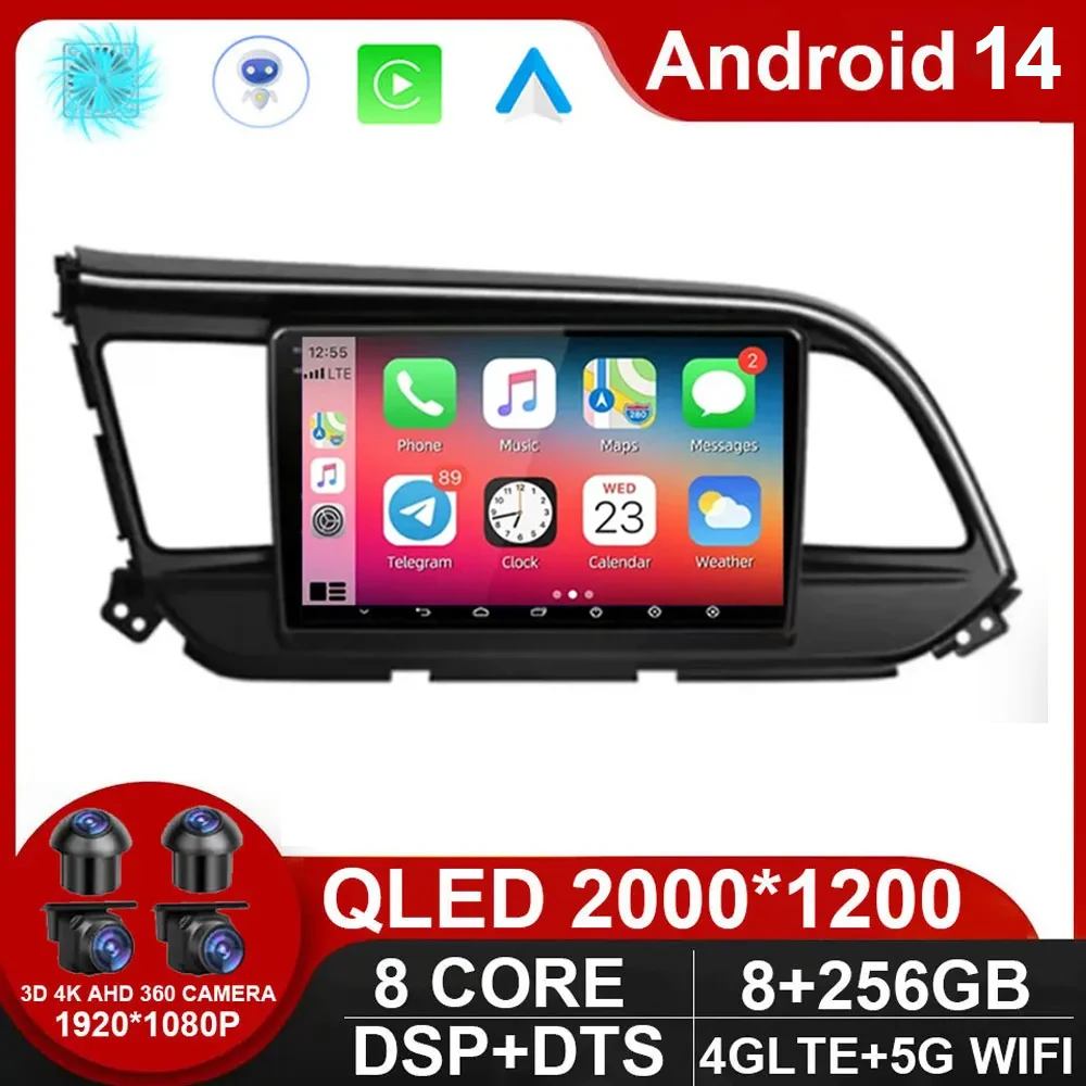 

9inch Android 14 Car Radio For Hyundai Elantra 6 2018 - 2020 DSP QLED GPS Navigation Multimedia Video Player NO DVD 2DIN