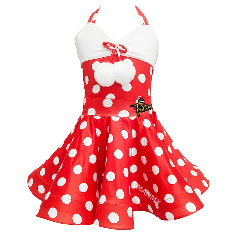 مهارات تدريب الرقص اللاتيني للأطفال، ملابس مهرجان المنافسة، مجموعة كبيرة منقطة مموجة باللونين الأحمر والأبيض #5