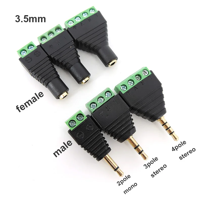 Earphone Audio 2/ 3 /4 Pole 3.5mm jack RCA male female Connector Terminal Adapter 3.5 Audio Mono Stereo Channel to Screw Plug W2