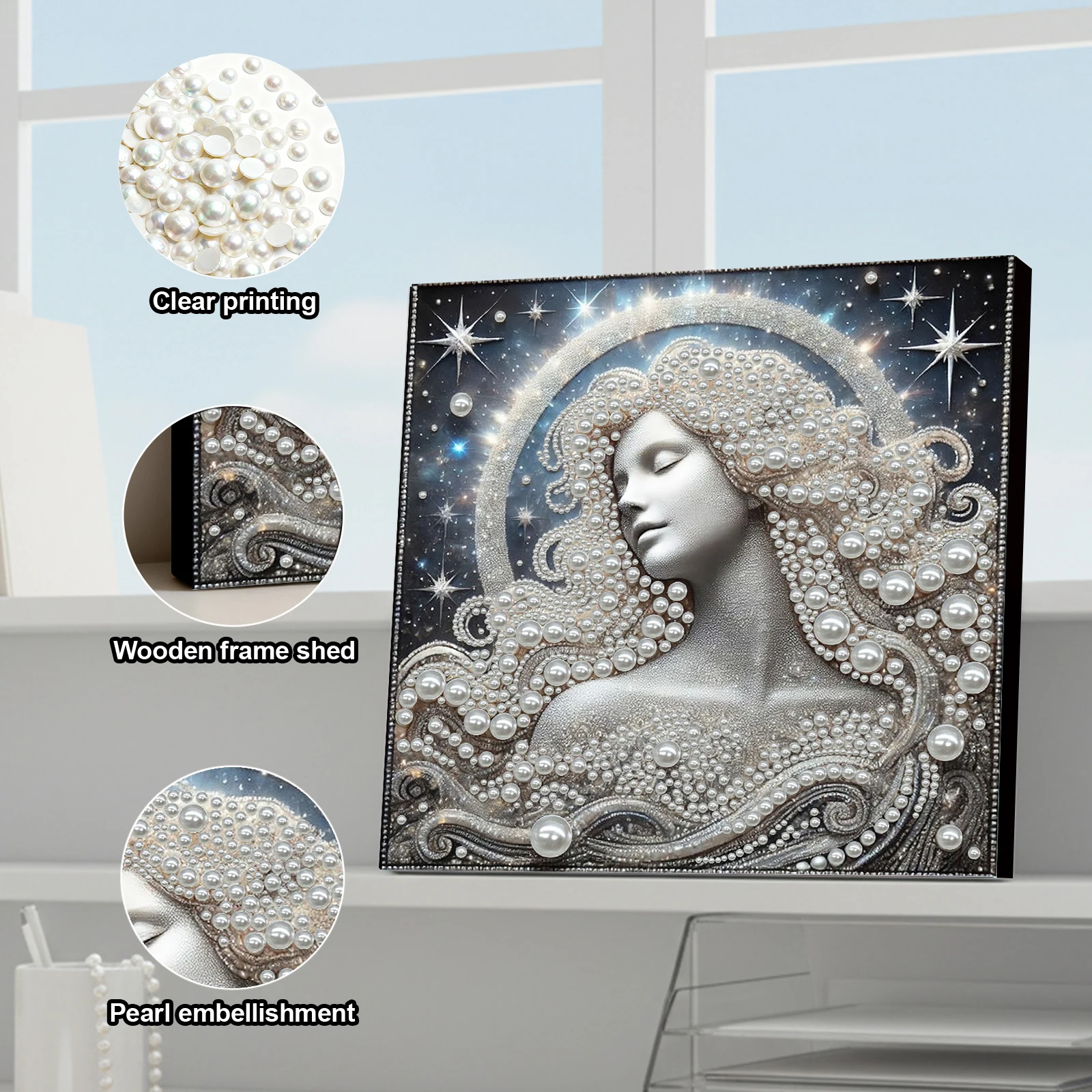 

DIY Ladies Pearl Painting Kit for Adults Beginners Home Wall Decor Pearl Gem Paintings Picture Arts Craft 30x30cm With Frame