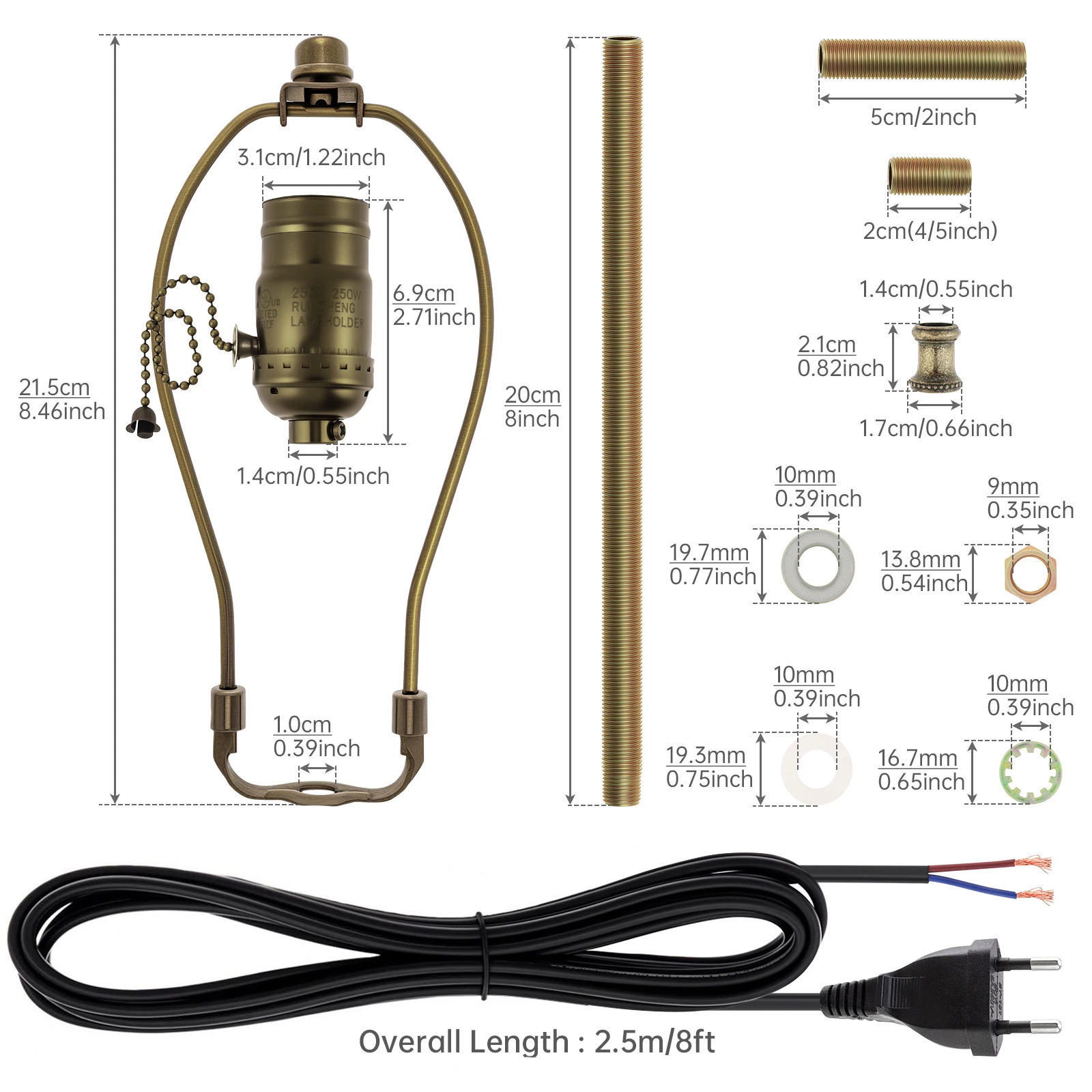 Lamp Rewire Kit Make a Lamp or Repair Pull Chain Lamp Socket Lamp Wiring Kit for Table Floor Lamp / DIY with Cord Lamp Harp Set