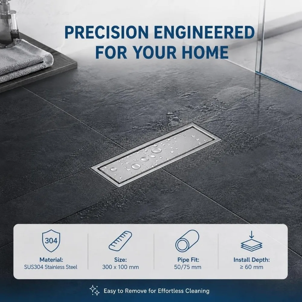 Rectangular Linear Floor Drain SUS304 Stainless Steel Hidden Shower Floor Drain Odor Proof Tile Insert Grille Floor Drain