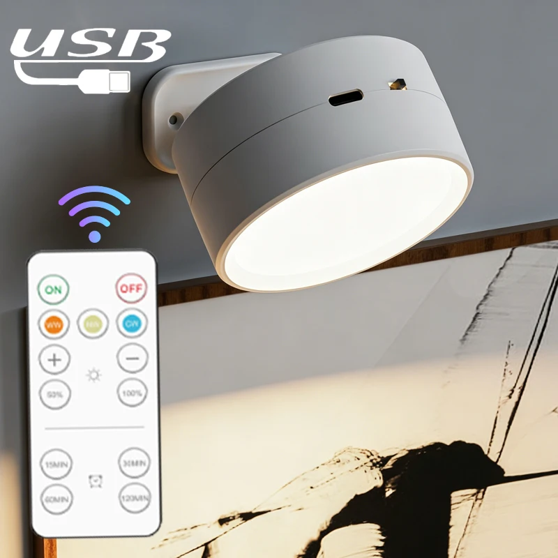 

1-4PCS LED Wall Lights with Remote,Rechargeable Wall Mounted Reading Sconces Lamp 2000mAh, 3 Colors & Dimmable Magnetic 360° Rot