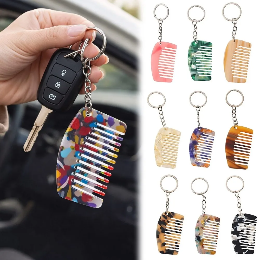 Gift Mini Comb Keychain Comb Resin Colorful Key Chain Hanging Ornament Key Pendant For Men Women